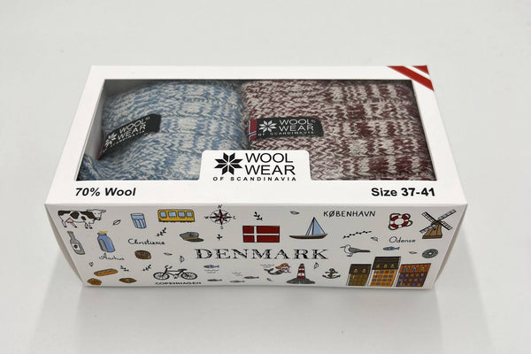 Wool Wear 70% uld ragsokker - gaveæske - str. 37/42 - airforce blå/hvid + bordeaux/hvid