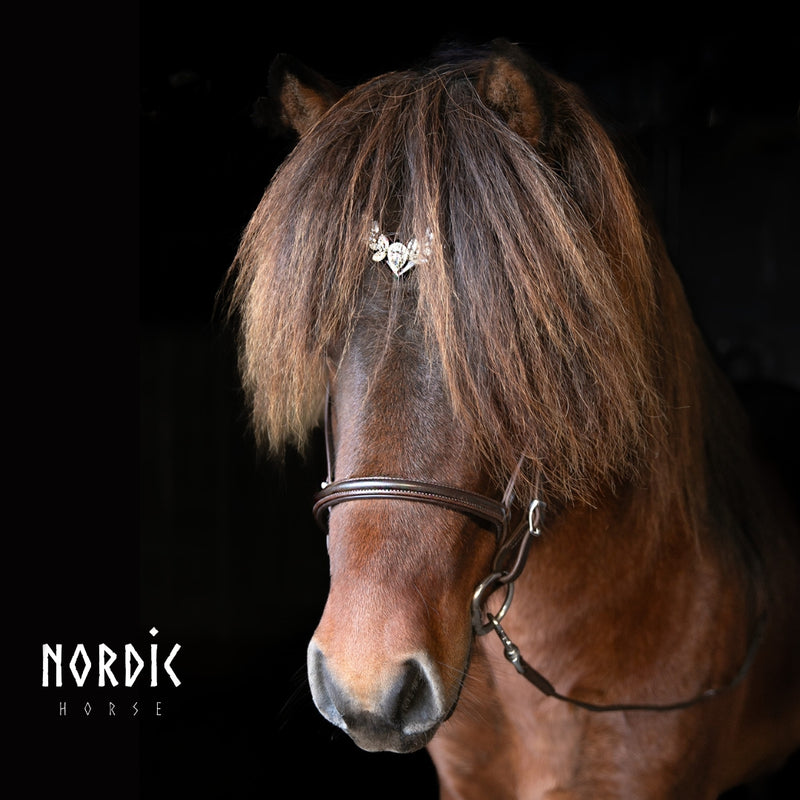 Nordic Horse nakkerem, Silver Leaves - brun læder