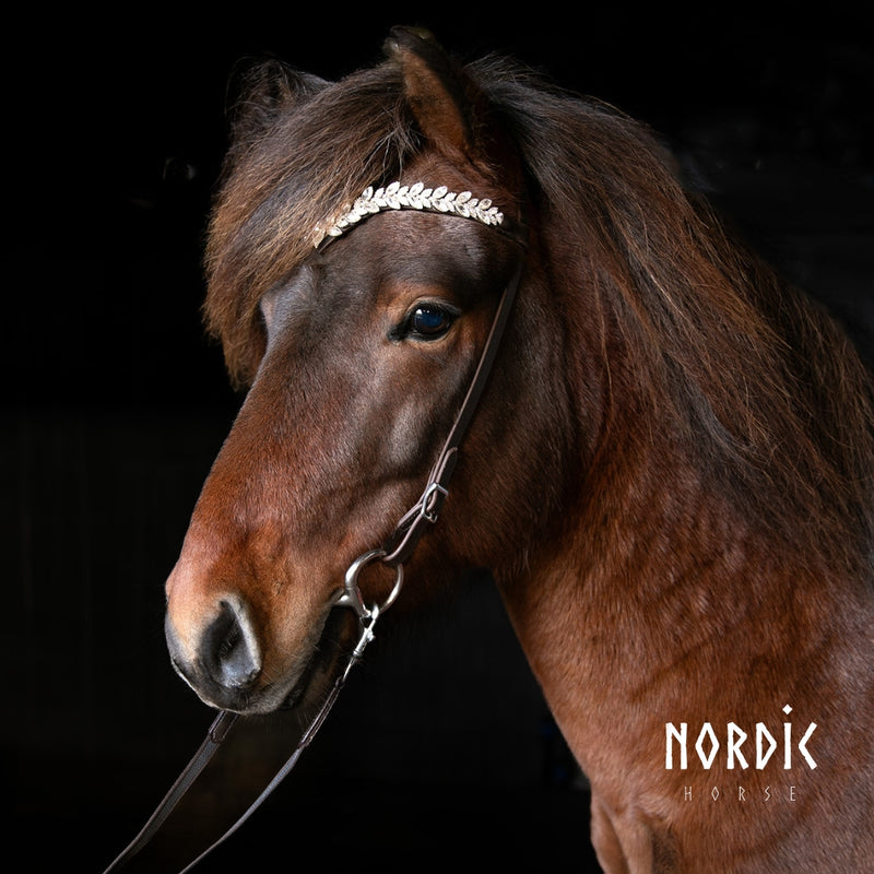 Nordic Horse nakkerem, Silver Leaves - brun læder