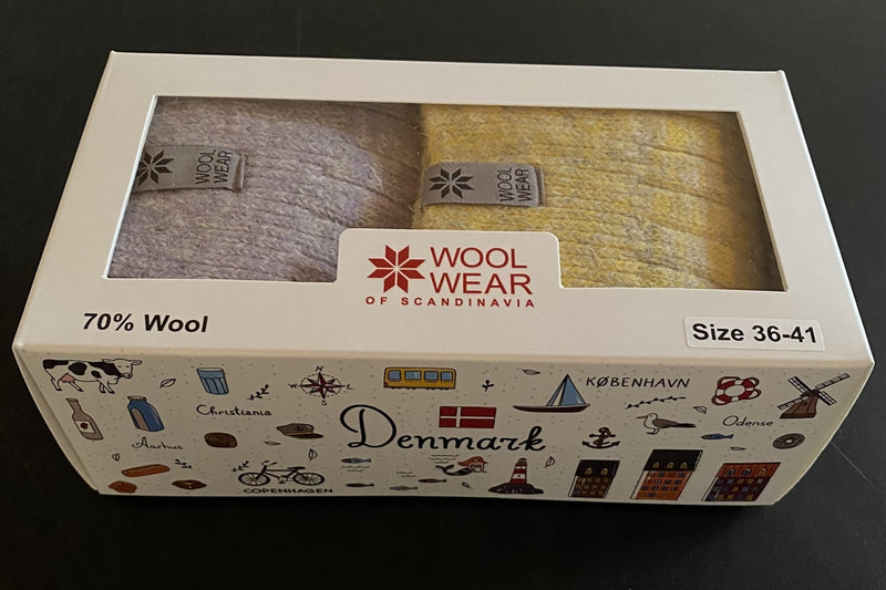 Wool Wear 70% uld ragsokker - gaveæske - str. 37/42 - grå/lilla+grå/gul