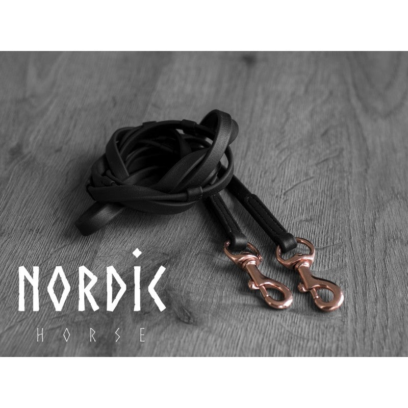 Nordic Horse gummitøjle med stopper, rosegold karabinhager